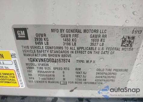 2013 GMC Acadia Sle-1 from USA, damaged, VIN 1GKKVNED6DJ167874